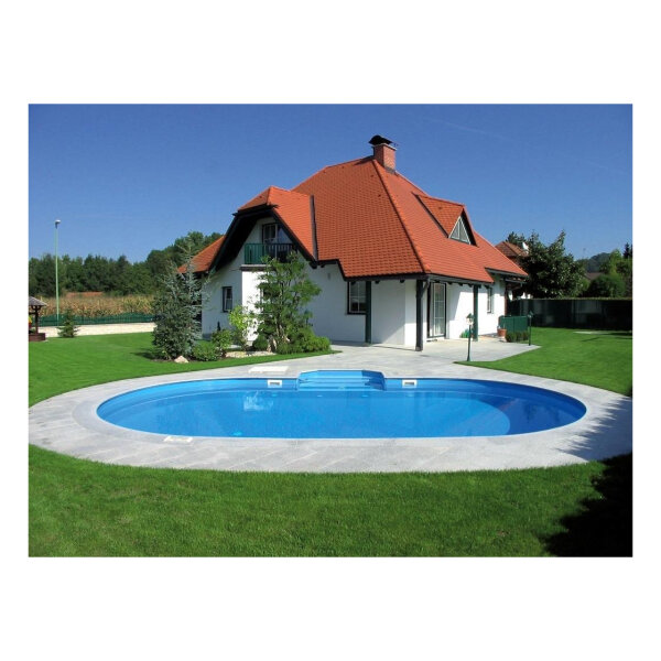 Ovalbecken TAHITI ALL INCLUSIVE SET 800 x 400 x 150 cm | Innenhülle 0,8 mm Sand | BASIC Handlauf Blau