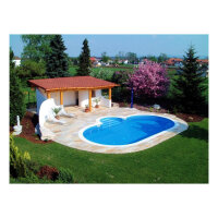 Ovalbecken TAHITI ALL INCLUSIVE SET 800 x 400 x 150 cm | Innenhülle 0,8 mm Sand | BASIC Handlauf Blau